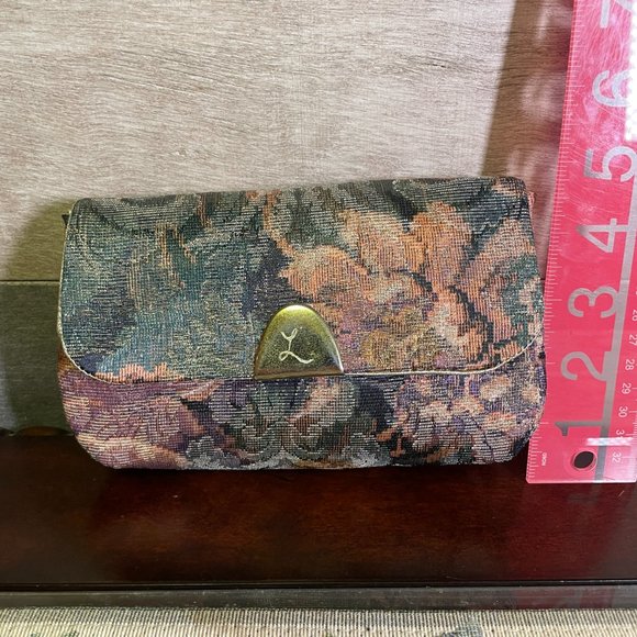 Vintage Floral Tapestry Vinyl Lined Cosmetic Make Up Bag Pouch Magnetic clasp - Picture 6 of 6